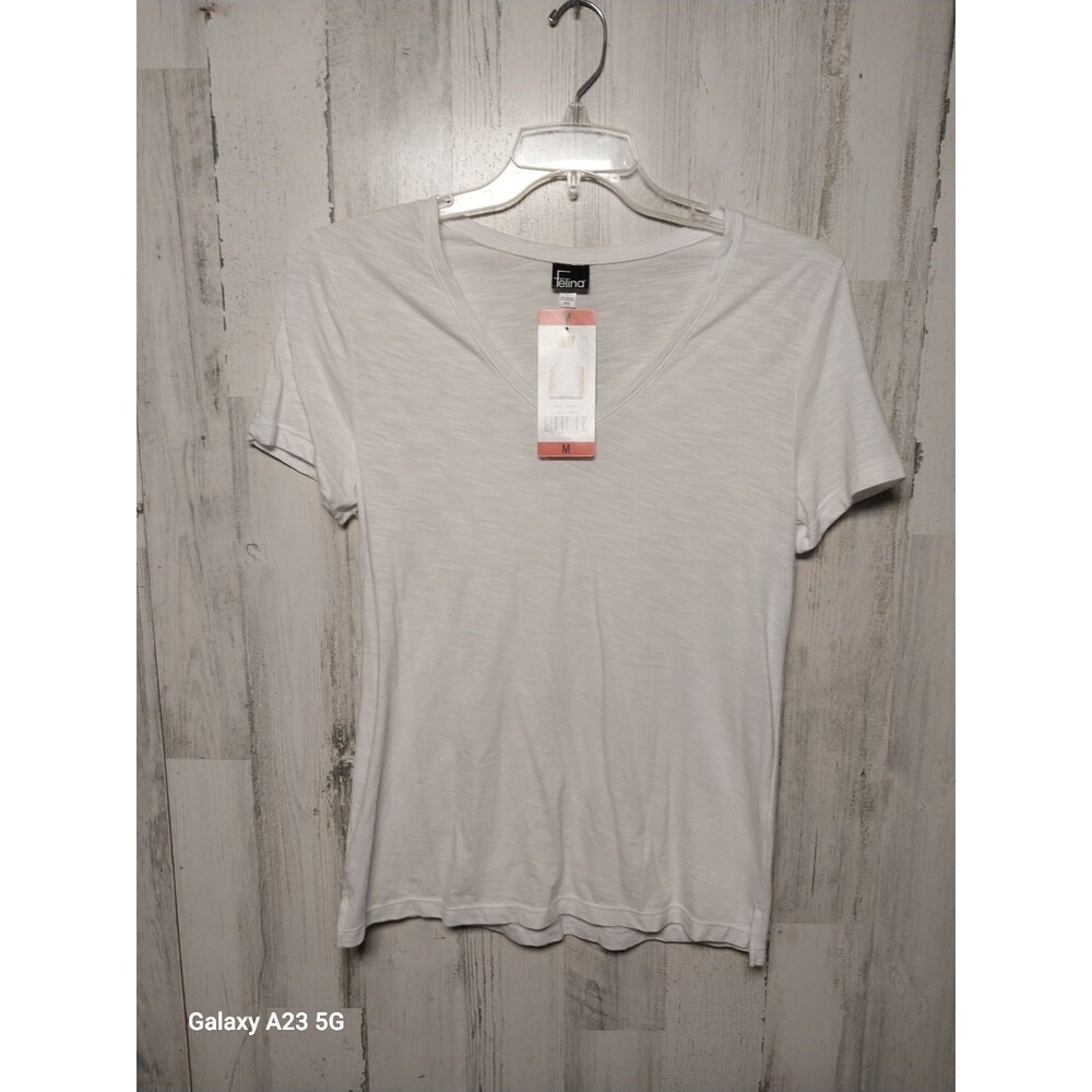 Felina Women's M  V-Neck Short Sleeve Slub T-Shirt White NWT